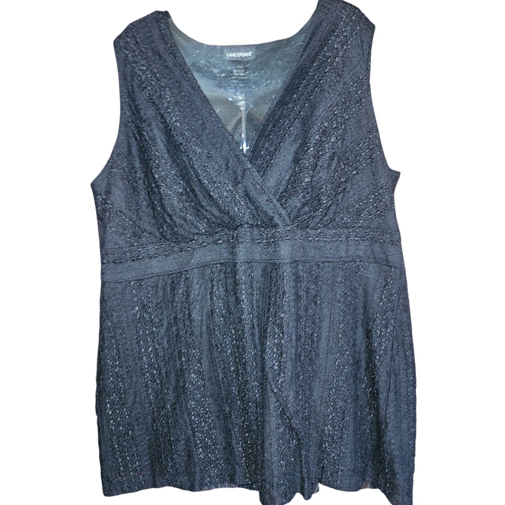 Lane Bryant Black Floral Lace Sleeveless Surplice V-Neck Empire Waist Top 18/20
